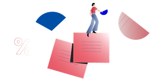 Illustration of a person walking over two sticky notes