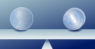 Illustration of a globe and a coin on a scale