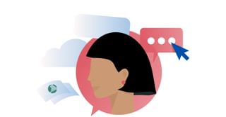 Illustration of two people. One person is walking and another person is sitting while using their phone
