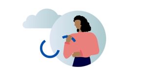 Illustration of a person typing on a computer, surrounded by graphs and files/folders. A depiction of ESG reporting.