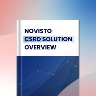Illustration of the "Novisto CSRD Solution Overview", in the form of a book.