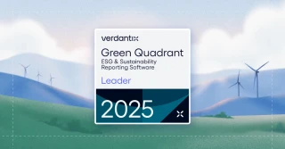 An illustration with a badge showing that Novisto was named a leader in the Verdantix Green Quadrant: ESG and Sustainability Reporting Software for 2025