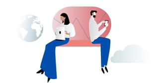 Illustration of two people using devices.